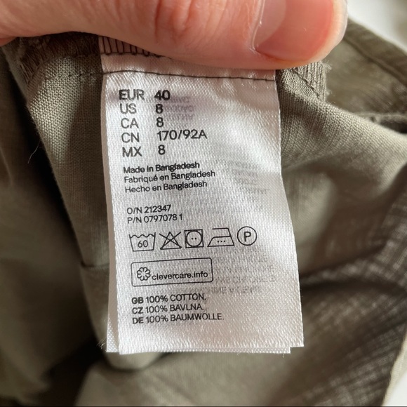 H&M new with tags khaki button front dress with waist tie size 12 100% cotton - Picture 7 of 7